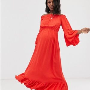 ASOS maternity off shoulder maxi dress in crinkle